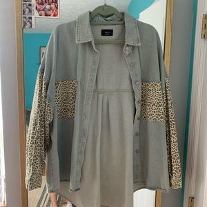 VICI denim button up with cheeta sleeves